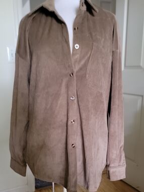 Miholl Corduroy Button-Up Shirt Jacket in Taupe